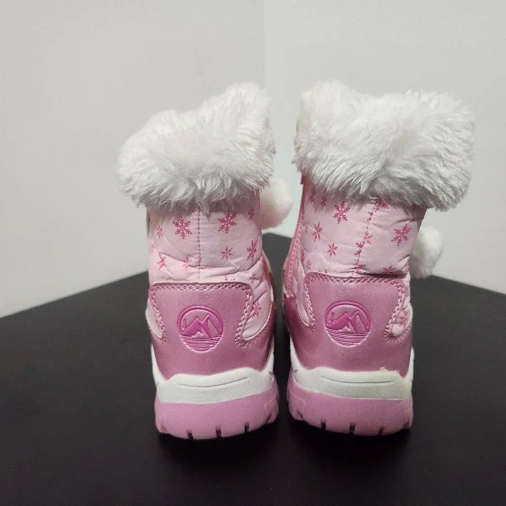 TAMARACK Girl's Pink Frost Flakes Faux Fur Insulated Lined Snow Boots Size 9